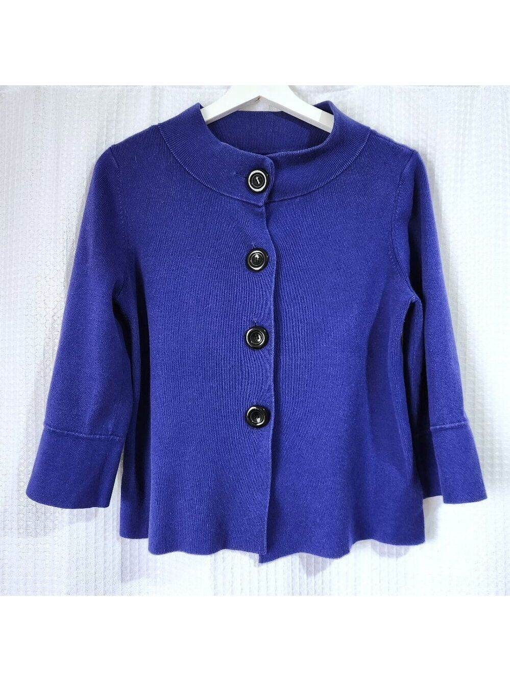 Anne Klein Sweater Cardigan Women's Size PS Purple 3/4 Bell Sleeve Button Up
